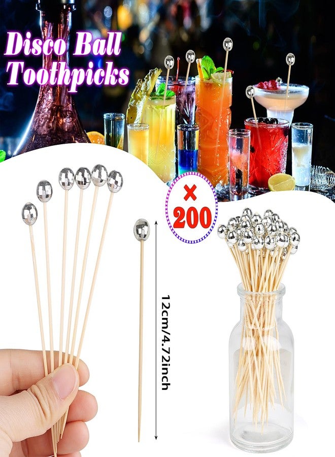 FOIMAS 200pcs Disco Ball Cocktail Picks,70's Silver Bamboo Toothpicks Skewers for Appetizers Drinks Food Disco 1970s Party Decoration - Image 2
