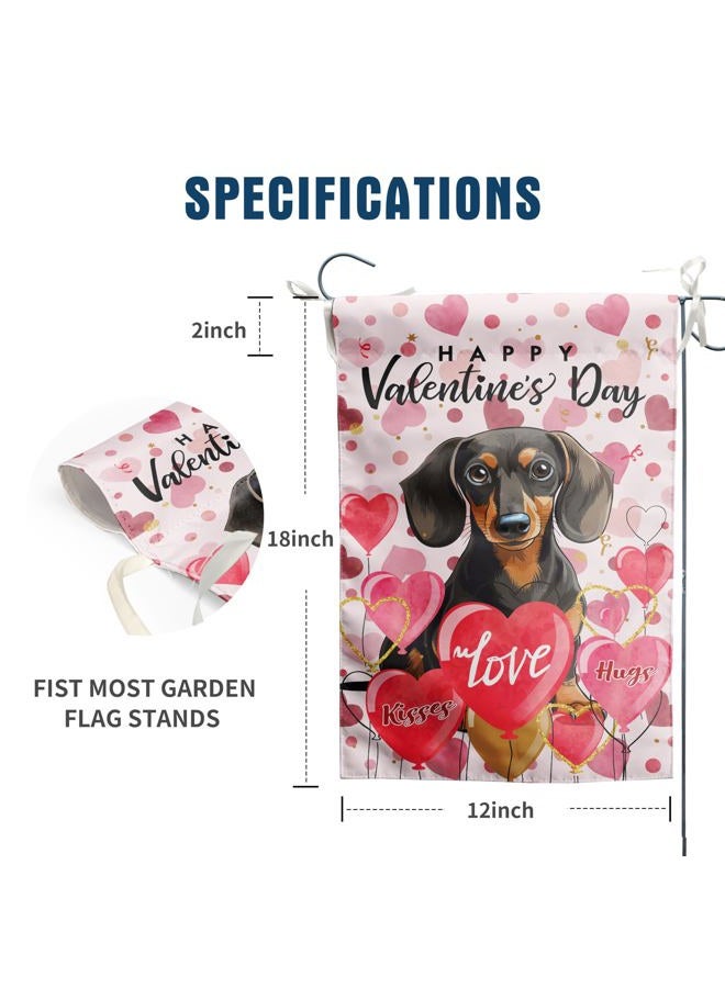DZGlobal Dachshund Valentine Garden Flag Valentines Day Flags for Outside 12x18 Double Sided Small Yard Flags Dog Valentine's Day Decor Outdoor Lawn Valentines Banners Front Porch - Image 2