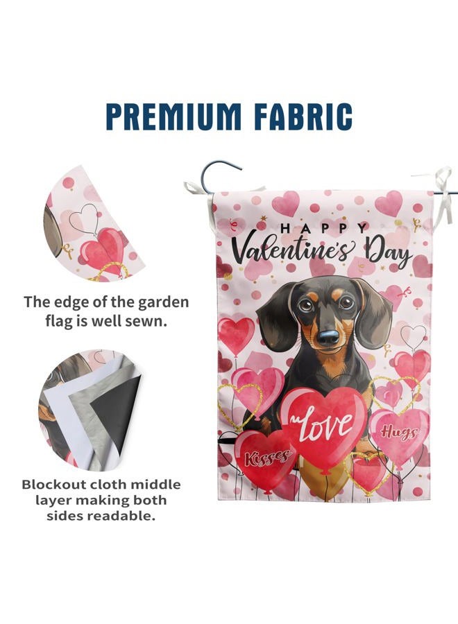 DZGlobal Dachshund Valentine Garden Flag Valentines Day Flags for Outside 12x18 Double Sided Small Yard Flags Dog Valentine's Day Decor Outdoor Lawn Valentines Banners Front Porch - Image 3