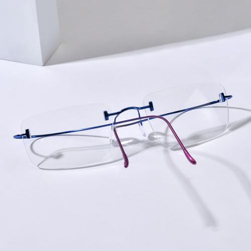 FONEX Titanium Glasses Frame,Rimless Frameless Optical Eyewear Eyeglasses for Men and Women F85634 (85871 Blue Pink) - Image 3