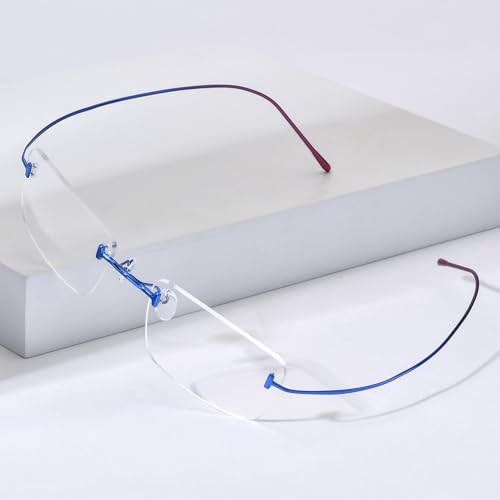 FONEX Titanium Glasses Frame,Rimless Frameless Optical Eyewear Eyeglasses for Men and Women F85634 (85871 Blue Pink) - Image 2