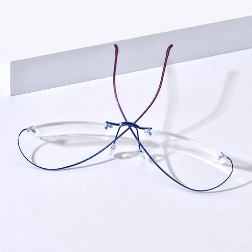 FONEX Titanium Glasses Frame,Rimless Frameless Optical Eyewear Eyeglasses for Men and Women F85634 (85871 Blue Pink) - Image 4