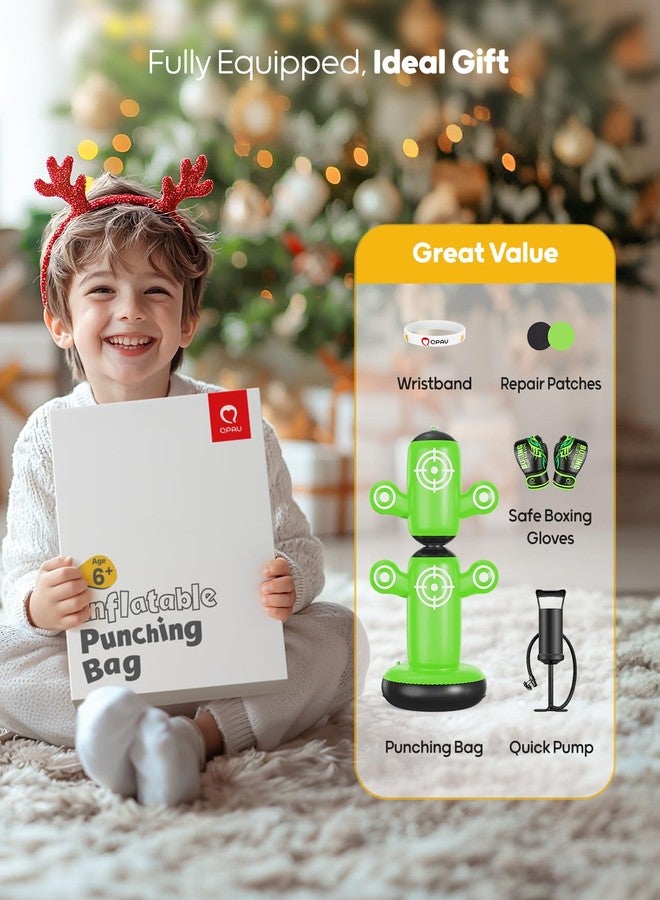 QPAU 360° Rotatable Punching Bag for Kids, Lager 64” Kids Punching Bag with Gloves, Hand Pump & 6 Targets, Bop Bag Inflatable Punching Toy, Karate Gifts for Boys, Girls - Image 5