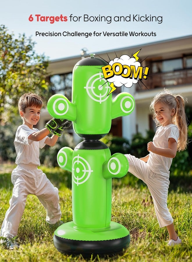 QPAU 360° Rotatable Punching Bag for Kids, Lager 64” Kids Punching Bag with Gloves, Hand Pump & 6 Targets, Bop Bag Inflatable Punching Toy, Karate Gifts for Boys, Girls - Image 3