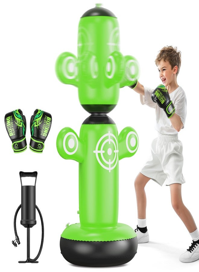 QPAU 360° Rotatable Punching Bag for Kids, Lager 64” Kids Punching Bag with Gloves, Hand Pump & 6 Targets, Bop Bag Inflatable Punching Toy, Karate Gifts for Boys, Girls - Image 1