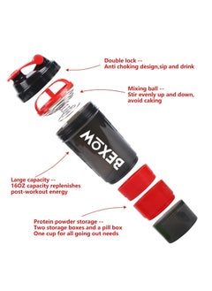 Bexow Leak-Proof Protein Shaker Bottle 3-Layer Twist Off Design Non-Slip Grip, Bpa-Free Blender Bottle With Supplement And Pill Storage Compartments Perfect For Staying Hydrated  - Image 3