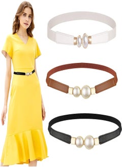 Women Skinny Elastic Waist Belt Fashion Ladies Stretchy Pearl Belt Thin Belt for Dresses 3pcs Fashion Simple Style Creative Pearl Buckle Elastic Elastic Belt