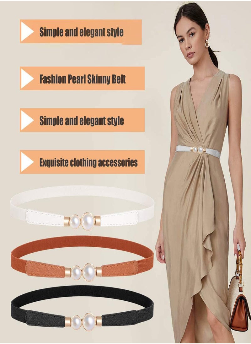 KASTWAVE - Women Skinny Elastic Waist Belt Fashion Ladies Stretchy Pearl Belt Thin Belt for Dresses 3pcs Fashion Simple Style Creative Pearl Buckle Elastic Elastic Belt - Image 1