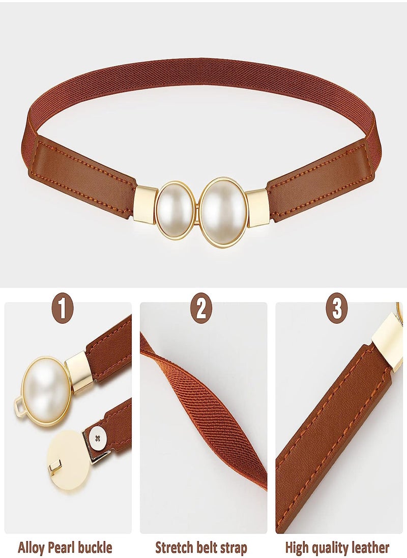 KASTWAVE - Women Skinny Elastic Waist Belt Fashion Ladies Stretchy Pearl Belt Thin Belt for Dresses 3pcs Fashion Simple Style Creative Pearl Buckle Elastic Elastic Belt - Image 1