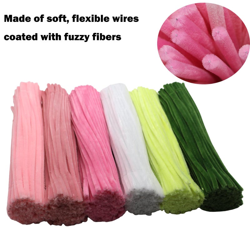 Swpohrat 600 Pcs Thick Craft Pipe Cleaners Bulk 6 Assorted Colors,12 Inch Chenille Stem Pipecleaner Kit for Craft Animals, Flowers Making,Creative DIY Decorations (Pink Flower Color) - Image 5