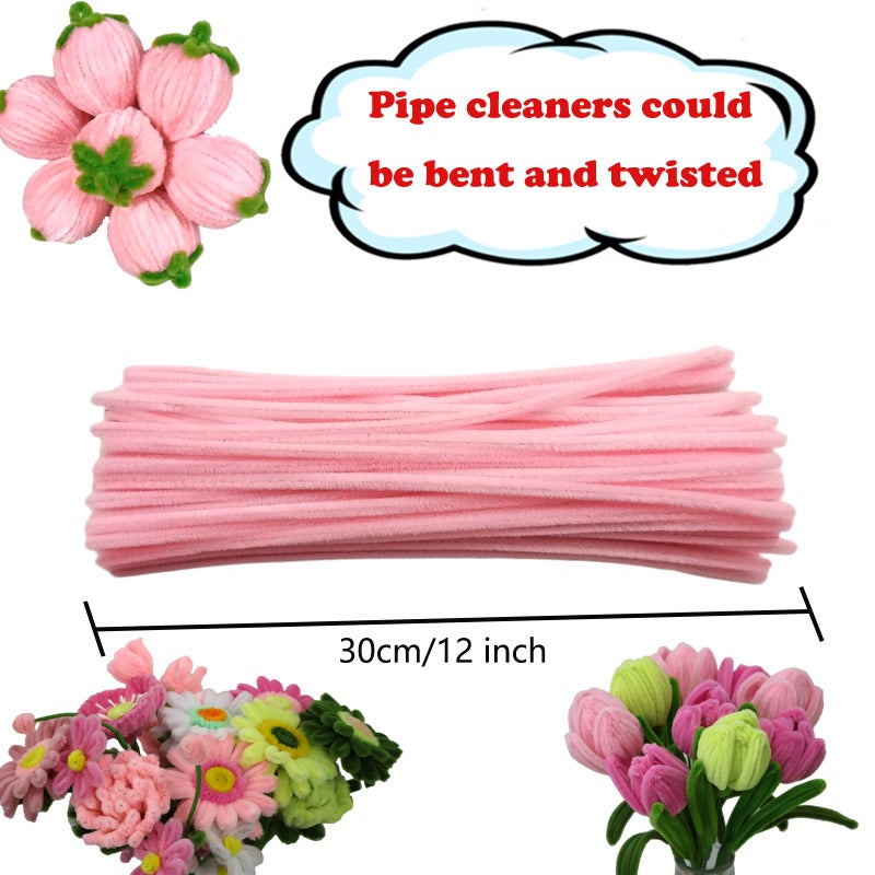 Swpohrat 600 Pcs Thick Craft Pipe Cleaners Bulk 6 Assorted Colors,12 Inch Chenille Stem Pipecleaner Kit for Craft Animals, Flowers Making,Creative DIY Decorations (Pink Flower Color) - Image 3