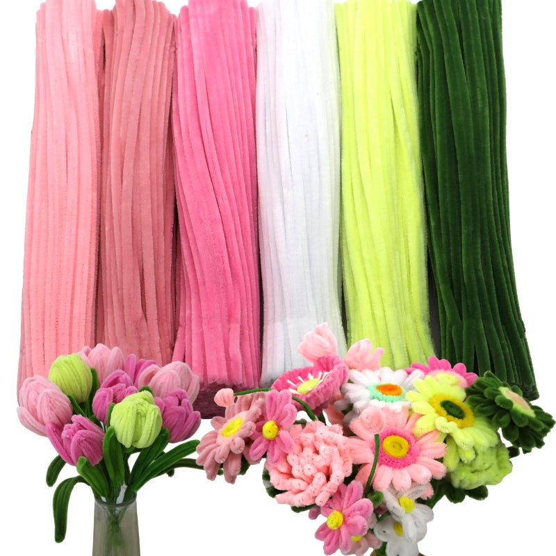 Swpohrat 600 Pcs Thick Craft Pipe Cleaners Bulk 6 Assorted Colors,12 Inch Chenille Stem Pipecleaner Kit for Craft Animals, Flowers Making,Creative DIY Decorations (Pink Flower Color) - Image 1