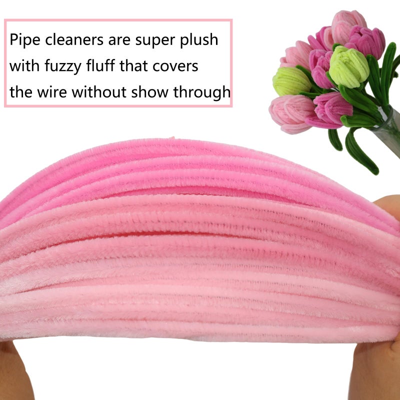 Swpohrat 600 Pcs Thick Craft Pipe Cleaners Bulk 6 Assorted Colors,12 Inch Chenille Stem Pipecleaner Kit for Craft Animals, Flowers Making,Creative DIY Decorations (Pink Flower Color) - Image 4
