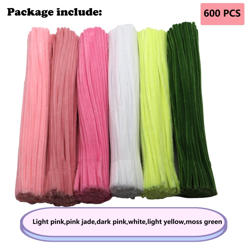 Swpohrat 600 Pcs Thick Craft Pipe Cleaners Bulk 6 Assorted Colors,12 Inch Chenille Stem Pipecleaner Kit for Craft Animals, Flowers Making,Creative DIY Decorations (Pink Flower Color) - Image 2