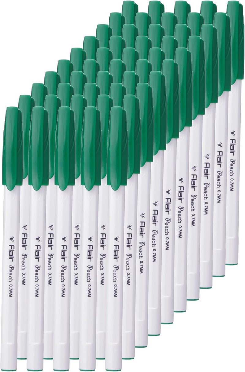 Flair Peach Smooth Writing Ball Pens 50-Piece Set, Green