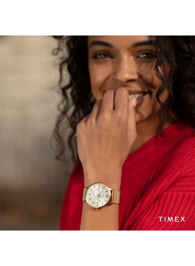 تيميكس ساعة TIMEX للنساء بهيكل نحاسية ذهبية وسوار من الفولاذ المقاوم للصدأ الذهبي - Image 5