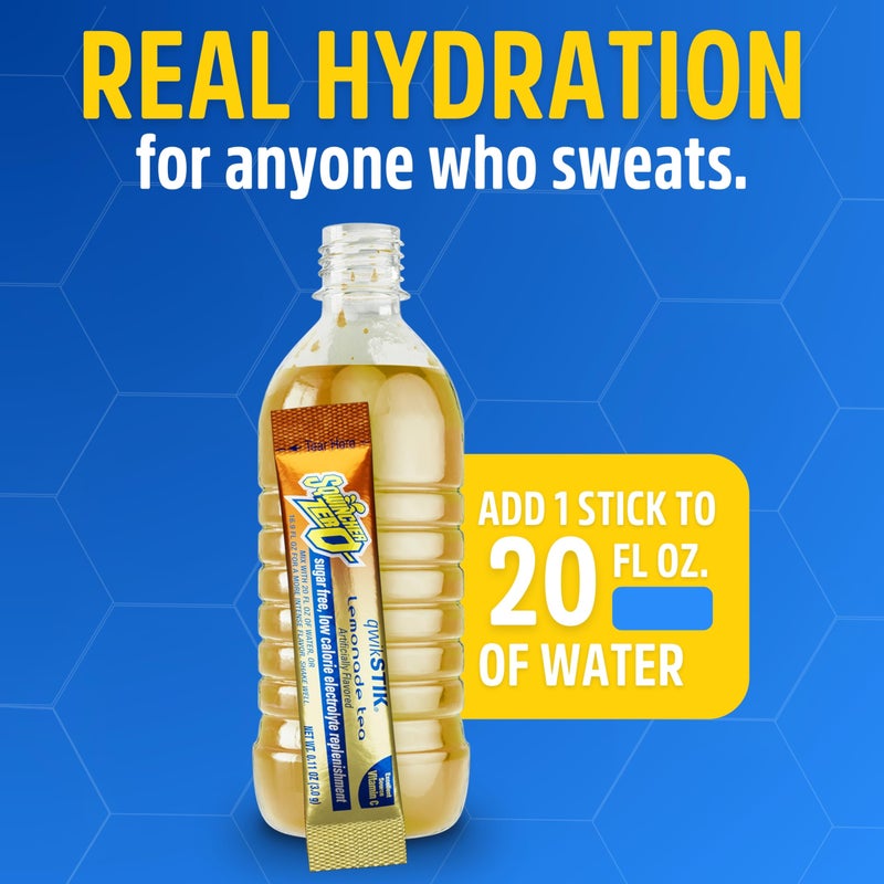 Sqwincher Zero Qwik Stik, Lemonade Tea, Sugar Free, Low Calorie, Low Sodium Electrolyte Powder Hydration Drink Mix, .11 0z Packet (Pack of 50) - Image 2