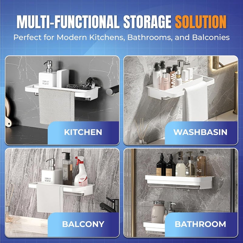 NEVADRILL NEVADRILL Kitchen Sink Organiser Rack ABS Material Wall Mounted Storage Shelf with Towel Hanging Rack Multiple Use for Bathroom Kitchen Sink Cleaning Supplies Organizer ND13314 - Image 5
