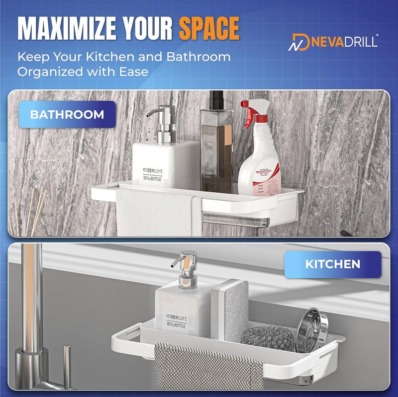 NEVADRILL NEVADRILL Kitchen Sink Organiser Rack ABS Material Wall Mounted Storage Shelf with Towel Hanging Rack Multiple Use for Bathroom Kitchen Sink Cleaning Supplies Organizer ND13314 - Image 2