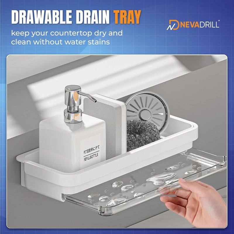 NEVADRILL NEVADRILL Kitchen Sink Organiser Rack ABS Material Wall Mounted Storage Shelf with Towel Hanging Rack Multiple Use for Bathroom Kitchen Sink Cleaning Supplies Organizer ND13314 - Image 3