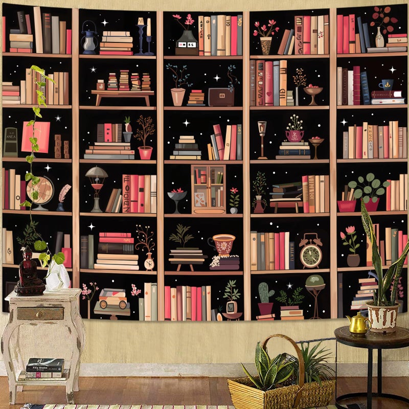 Accnicc Modern Bookshelf Tapestry Black Pink Orange Stylish Minimalist Book Shelf Tapestries Wall Hanging Art Dark Academics Library Book Tapestry for Bedroom Living Room Dorm 80 x 60 inch - Image 3