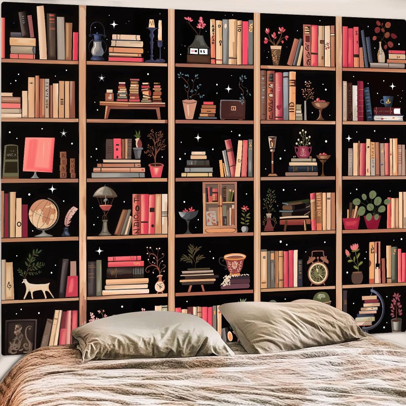 Accnicc Modern Bookshelf Tapestry Black Pink Orange Stylish Minimalist Book Shelf Tapestries Wall Hanging Art Dark Academics Library Book Tapestry for Bedroom Living Room Dorm 80 x 60 inch - Image 2