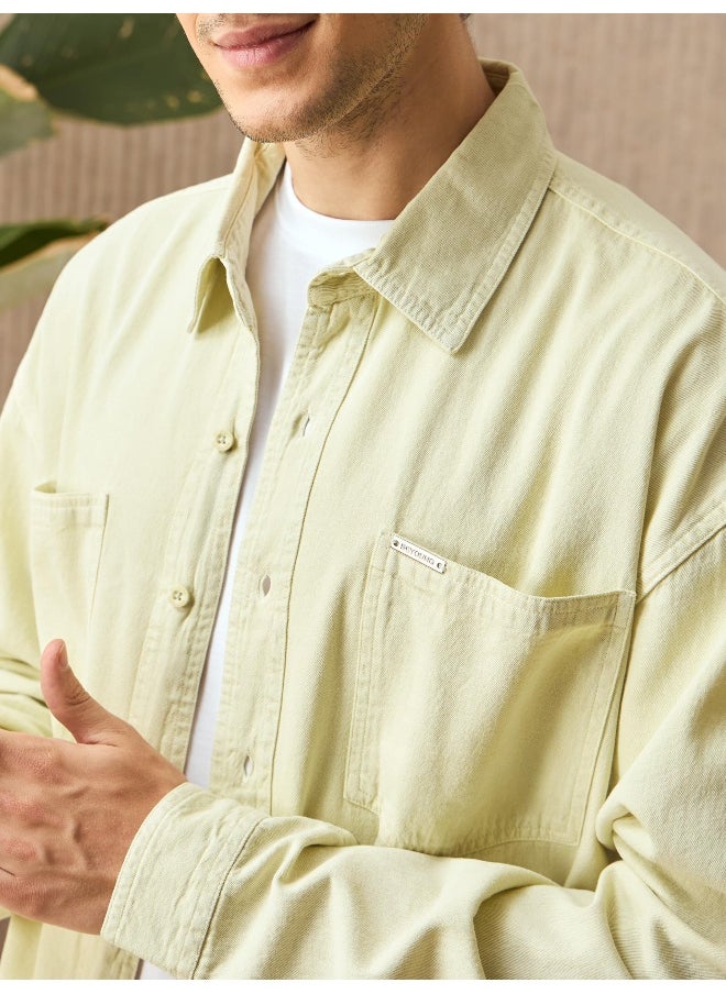 Beyoung Light Yellow Over Dyed Shirt for Men  - Image 5