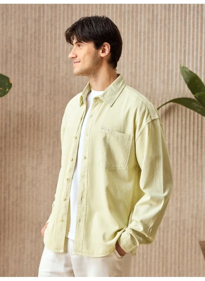 Beyoung Light Yellow Over Dyed Shirt for Men