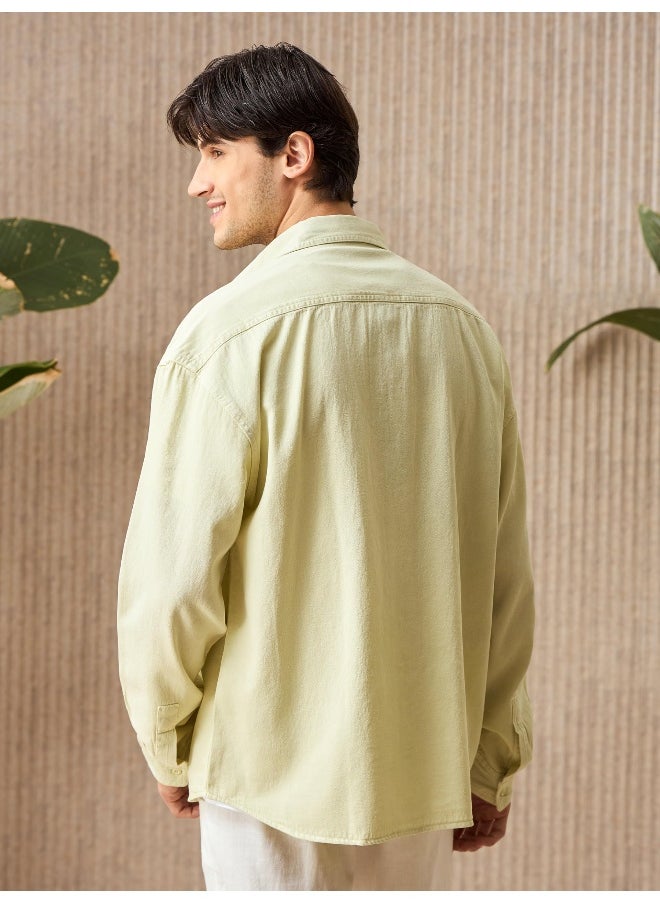 Beyoung Light Yellow Over Dyed Shirt for Men  - Image 2