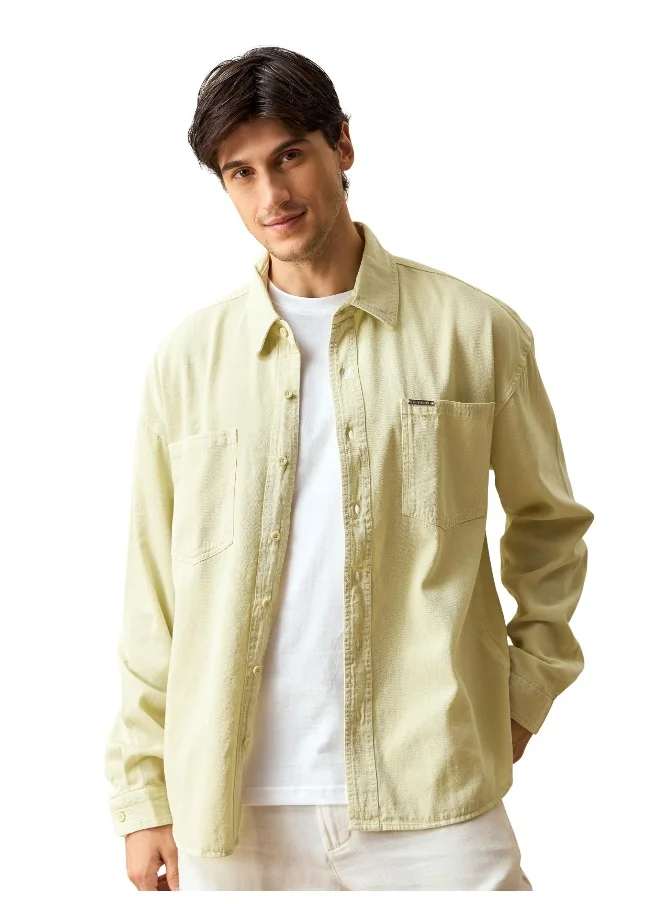 بيونغ Light Yellow Over Dyed Shirt for Men