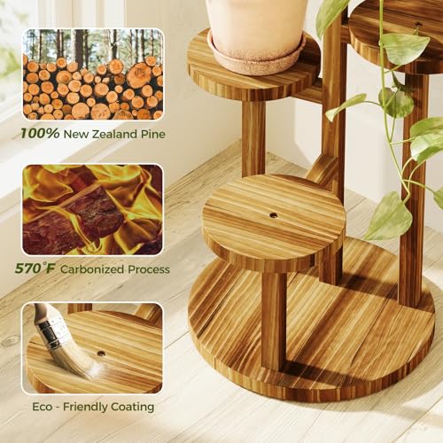 Bamworld Plant Stand Indoor Plant Shelf 4 Tier Wood Plant Stand for Multiple Plants Tall Corner Plant Stands for Outdoor Round Flower Stand Plant Holder for Living Room Patio Garden Balcony Brown - Image 3