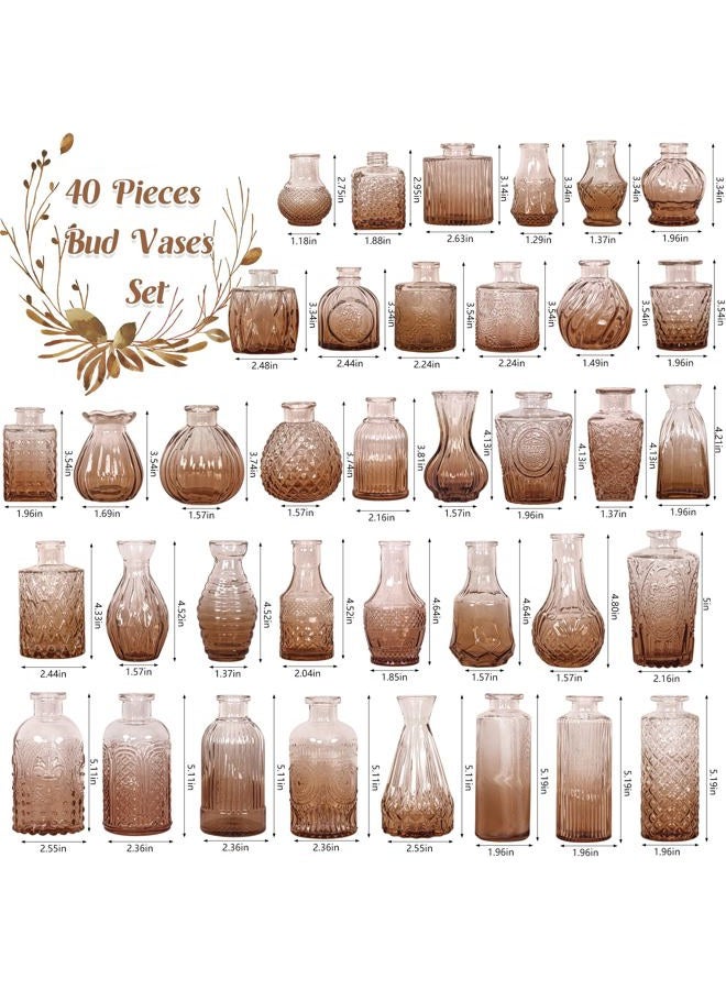 Fivenl Set of 40 Glass Bud Vases, Small Pink Glass Vases in Bulk, Mini Vintage Embossed Flower Vase for Wedding, Centerpieces, Birthday Party, Baby Shower, Home Table Decorations (Pink) - Image 2