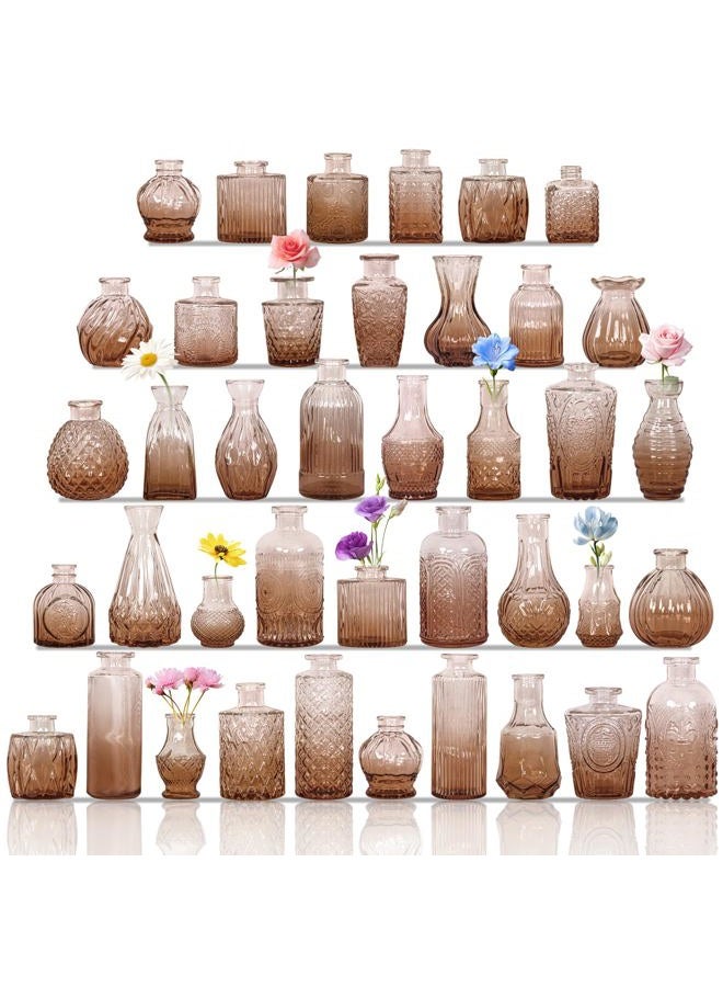 Fivenl Set of 40 Glass Bud Vases, Small Pink Glass Vases in Bulk, Mini Vintage Embossed Flower Vase for Wedding, Centerpieces, Birthday Party, Baby Shower, Home Table Decorations (Pink) - Image 1