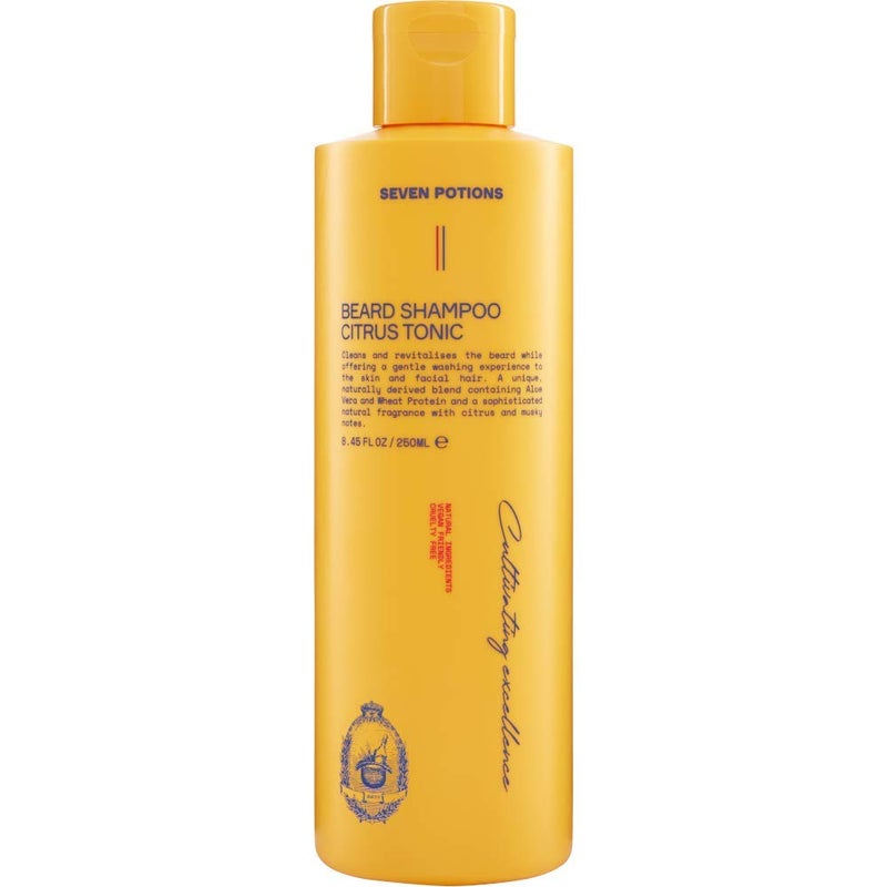 SEVEN POTIONS Citrus Tonic men Beard Shampoo 845 Fl Oz  Natural Vegan Cruelty Free for Itch Dandruff  Irritation  Made in England