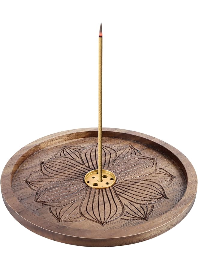 erorex Wooden Lotus Incense Holder Incense Stick Burner With 9 Holes Ideal For Meditation Yoga And Tea House Joss Stick Holder For Home Decor Lotus Stick Incense Burner  - Image 1