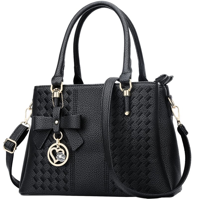 KKXIU 3 Zippered Compartments Purses and Handbags for Women Vegan Leather Ladies Quilted Satchel Bags (J-black) - Image 1