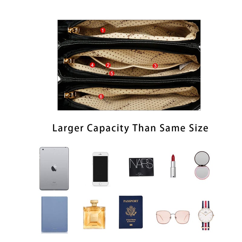 KKXIU 3 Zippered Compartments Purses and Handbags for Women Vegan Leather Ladies Quilted Satchel Bags (J-black) - Image 5