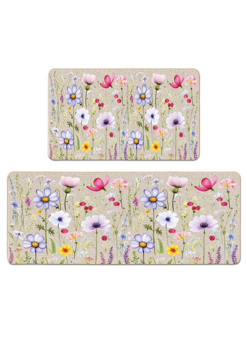 2 PCS Kitchen Floor Mats Rugs Set, Cushion Floor Carpet, Waterproof, Oil Resistant and Anti-Fatigue PU Standing Mat for Kitchen, Floor, Office, Sink, Laundry 45*75CM+45*120CM - Image 1