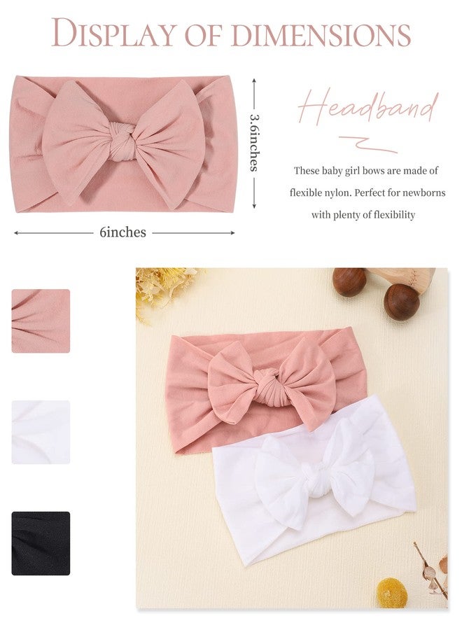 jollybows 3PCS Baby Nylon Headbands Hairbands Hair Bow Elastics for Baby Girls Newborn Infant Toddlers Kids (1-Black+White+Pink, 1 Count (Pack of 3)) - Image 2
