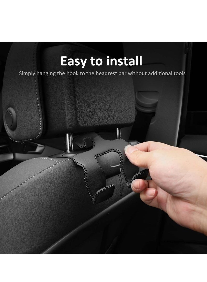 SYOSI Car Headrest Hooks Upgraded 2 in 1 Metal Hanger Covered with Leather for Back Seat Storage Organizer for Hanging Purse Bags Umbrellas and Other Car Interior Groceries  - Image 3