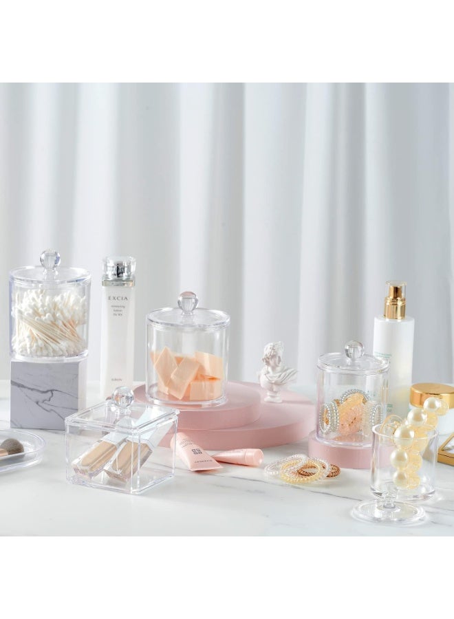 هومستر 4 حزمة أكريليك الحمام الغرور كونترتوب جرات علبة مع غطاء التخزين ، جرات الصيدلية ، منظم المكياج لكرات القطن ، مسحات ، وسائد ، أملاح الحمام ، واضحة - Image 3