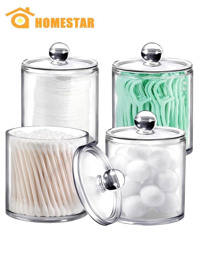 هومستر 4 حزمة أكريليك الحمام الغرور كونترتوب جرات علبة مع غطاء التخزين ، جرات الصيدلية ، منظم المكياج لكرات القطن ، مسحات ، وسائد ، أملاح الحمام ، واضحة - Image 1