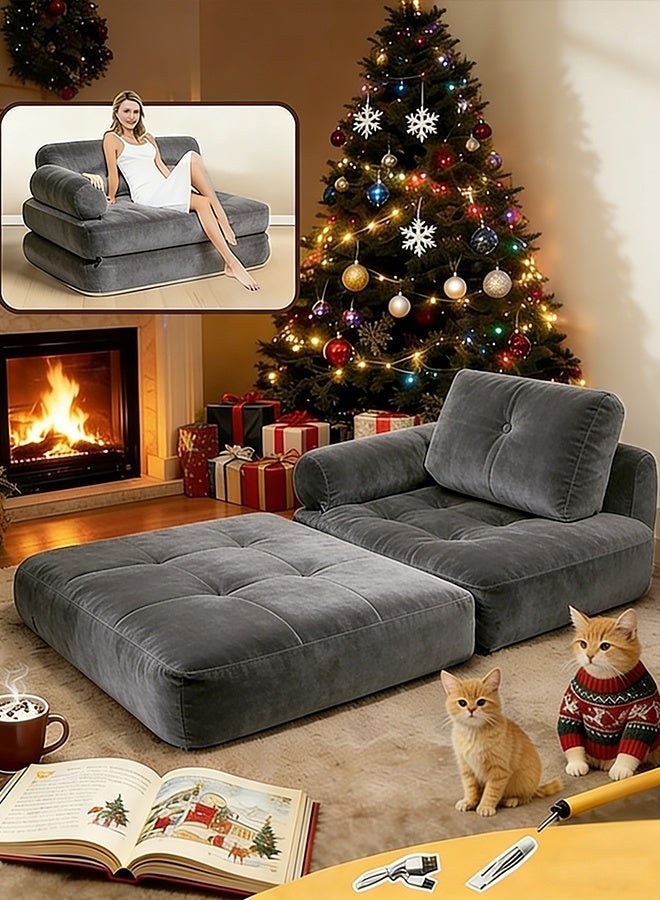 ميريزا سرير أريكة قابل للطي بمقاس فردي | كرسي نوم قابل للتحويل مع وسادة، مرتبة قابلة للطي ودعم للظهر، أريكة أرضية محمولة للمنزل, غرفة المعيشة وغرفة النوم - Image 1