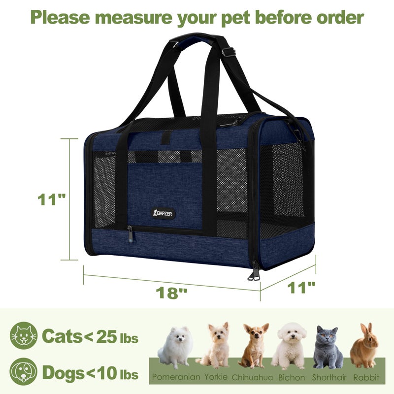 GAPZER Cat Carrier 18x11x11 United Airline Approved, Top Loader Heavy Duty Softshell Pet Flying Bag 18lbs, Small Dog Chihuahua Crate 5-10 Pounds, Kitty Transport Kennel, Miniature Poodle Case Navy - Image 2