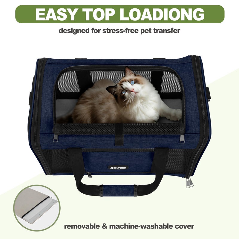 GAPZER Cat Carrier 18x11x11 United Airline Approved, Top Loader Heavy Duty Softshell Pet Flying Bag 18lbs, Small Dog Chihuahua Crate 5-10 Pounds, Kitty Transport Kennel, Miniature Poodle Case Navy - Image 5