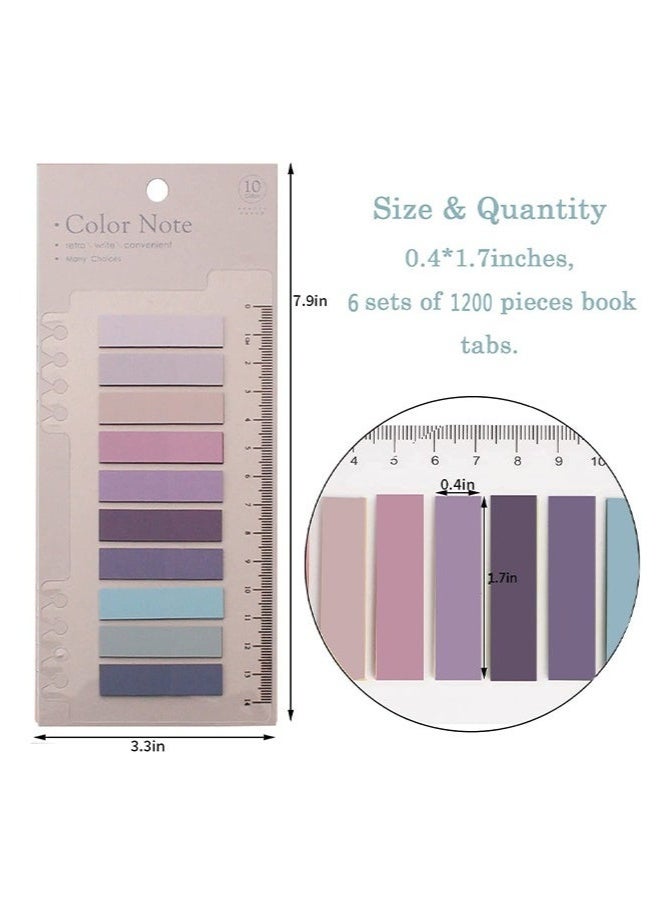 1200Pcs Sticky Tabs Sticky Index Tabs with Transparent Soft Ruler, 6 Sheets Colorful Page Markers, Writable Page Labels Clear Index Tabs Translucent Index Stickers for Page Marking Classified File Books Office Supplies, Morandi Color - Image 2