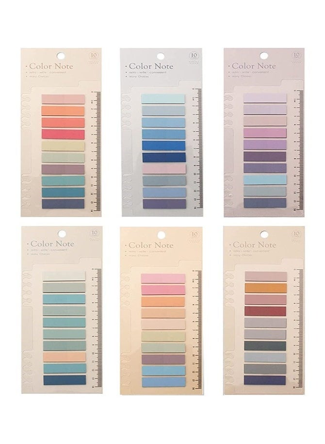 1200Pcs Sticky Tabs Sticky Index Tabs with Transparent Soft Ruler, 6 Sheets Colorful Page Markers, Writable Page Labels Clear Index Tabs Translucent Index Stickers for Page Marking Classified File Books Office Supplies, Morandi Color - Image 1