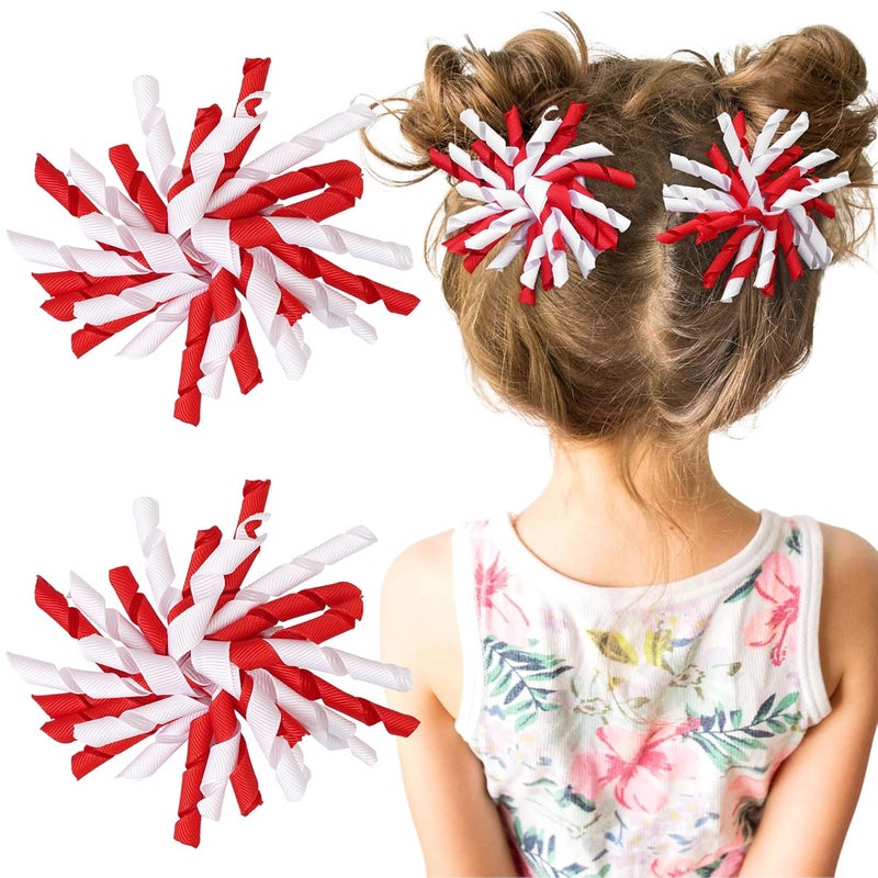 Yxiang 2PCS Red Korker Bows for Girls 4 Curly Bow Hair Clip Ribbon Ponytail Bows Alligator Clip Hair Barrette for Girls Toddlers Kids - Image 1