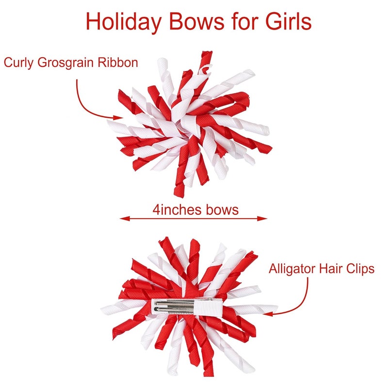 Yxiang 2PCS Red Korker Bows for Girls 4 Curly Bow Hair Clip Ribbon Ponytail Bows Alligator Clip Hair Barrette for Girls Toddlers Kids - Image 2