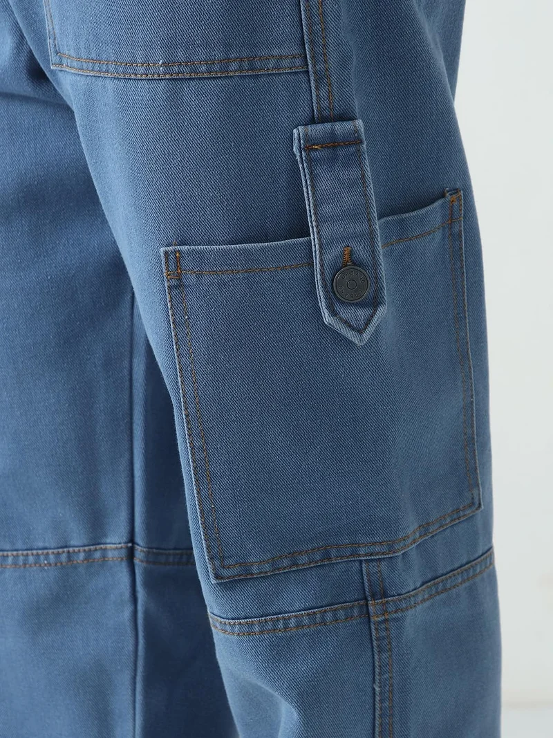 Urbano Fashion  Urbano Fashion Men's Light Blue Loose Baggy Fit Washed Cargo Jeans with 6 Pockets Non-Stretchable  | Best Price UAE